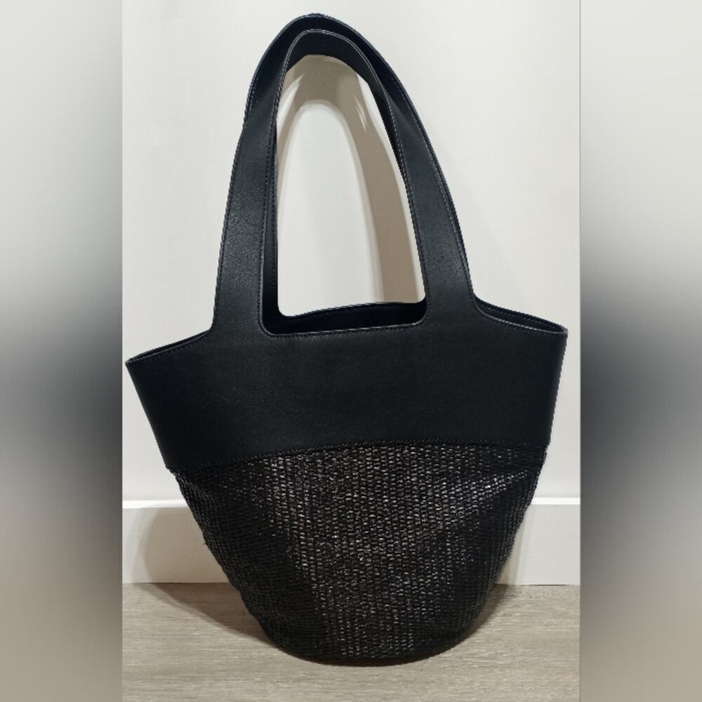 Simply Vera Wang Modern Straw Tote Bag NWOT Black - Picture 2 of 12